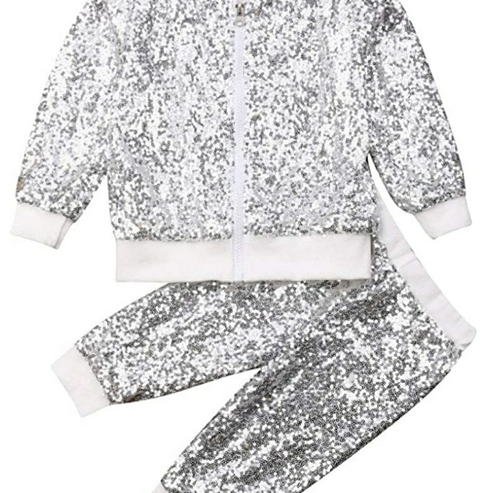 Silver Sequins Sweatsuit for Baby